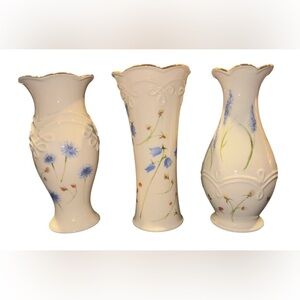 Vintage Lenox Floral Bud Vases | Set of 3 | Gold Trim Porcelain